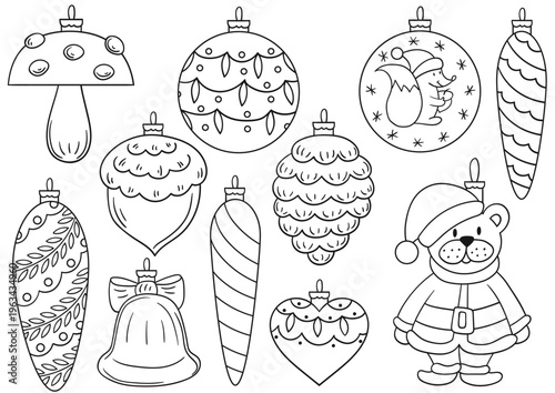Christmas tree decorations, Christmas ornaments. Set of illustrations