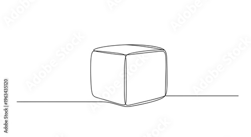 Cube pouf ottoman line drawing on gray background
