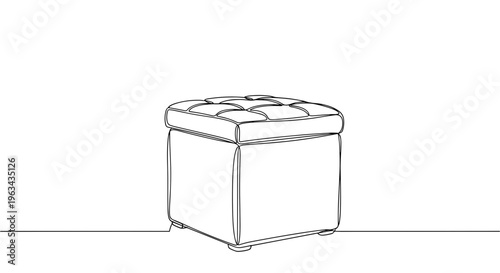 Tufted square pouf ottoman line drawing on gray background