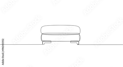 Minimalist round pouf ottoman line drawing on gray background