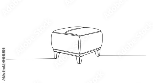 Square pouf ottoman with legs line drawing on gray background