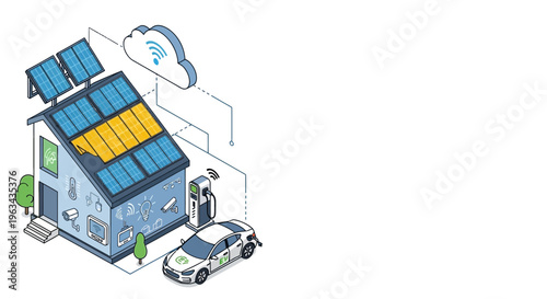 Smart Home with Solar Panels and Electric Car Charging Station 1.