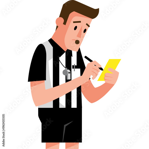 A referee writes on a yellow card during a sports event.