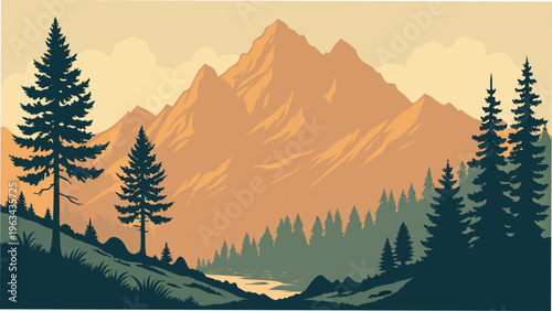 Cinematic Sunrise Mountain Landscape T-Shirt Design Panorama