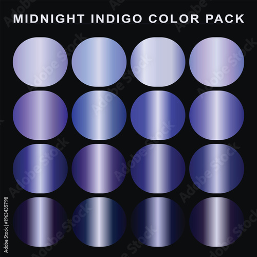 Midnight Indigo Color Pack — 16 Metallic Indigo Gradient Swatches Vector