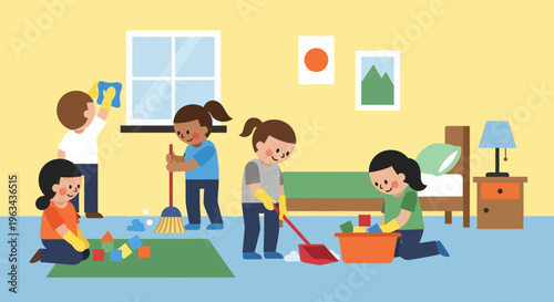 Kids Cleaning Room Together