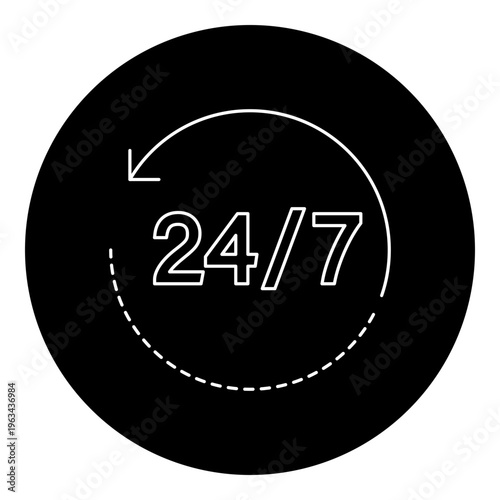 24 7 Customer Support Icon - Round the Clock Service and Continuous Customer Assistance Concept for Always-On Support Symbol