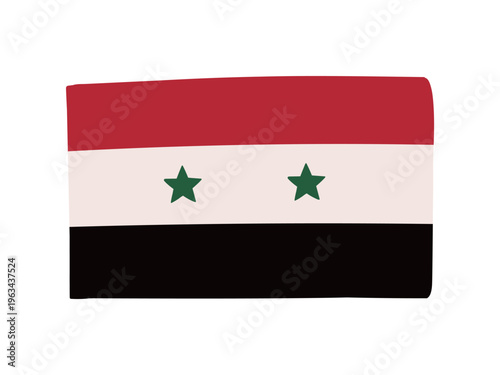 かわいいシリアの国旗アイコン 手描きタッチの旗イラスト