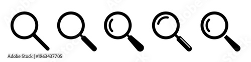 Magnifying Glass Search Icon Set – Modern Minimal Zoom and Exploration button icons for Web and Interface Design Vector on Blank White Background