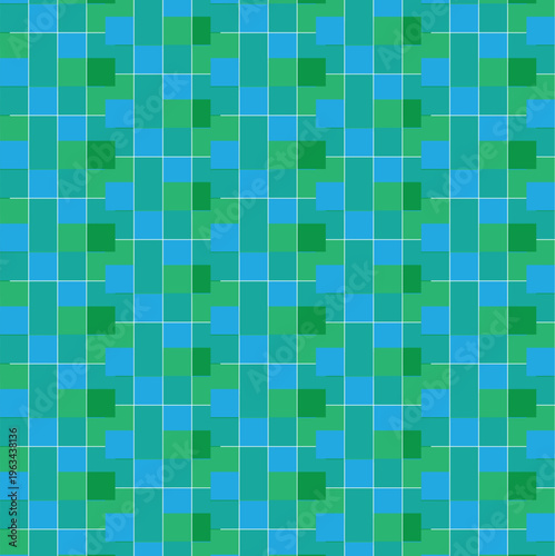 Vibrant Green and Teal Pixelated Square Grid Seamless Pattern