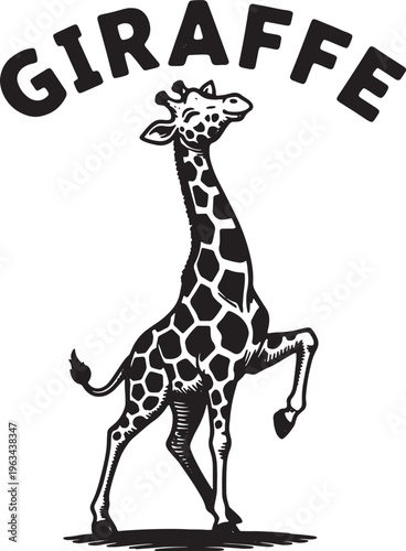 giraffe standing on one leg with text