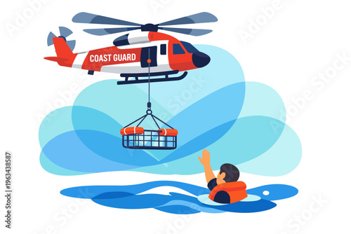 Coast Guard Helicopter Rescues Person From Water.