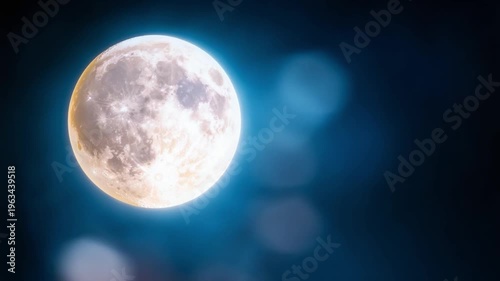 Celestial Orb: A radiant full moon graces the night sky, its luminous surface captivating the eye, its soft light creating a serene atmosphere and enchanting scene.