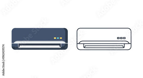 Two modern air conditioning units displayed in contrasting color schemes