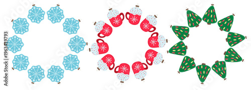 Christmas tree decorations. Round frame. Template for your creativity