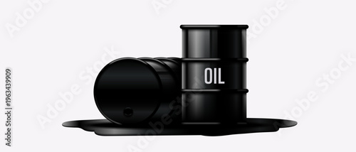 Oil pouring from canister forming liquid flow. Black oil canister container with liquid petroleum. Fuel storage, energy resource, transportation and industrial usage concepts. Vector illustration.