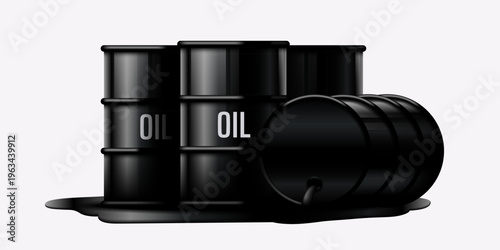 Oil pouring from canister forming liquid flow. Black oil canister container with liquid petroleum. Fuel storage, energy resource, transportation and industrial usage concepts. Vector illustration.