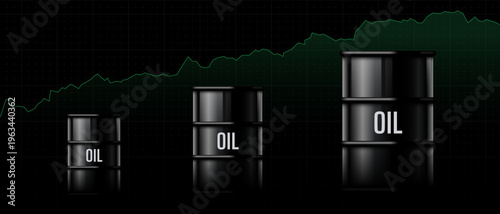Market chart. Oil canister. Fuel price changes. Financial graph. Petroleum trading, cost fluctuations, energy market analysis and economic trends. Vector illustration.