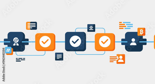 Decentralized finance system illustration with icons and workflow