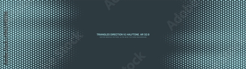 Panoramic abstract background in ultra wide 32:9 vector format with cyan triangle halftone grid and dynamic frame composition. Futuristic tech design for banner, hero section, UI, dashboard layouts