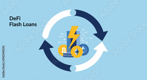 Decentralized finance concept with flash loans and circular arrows explained