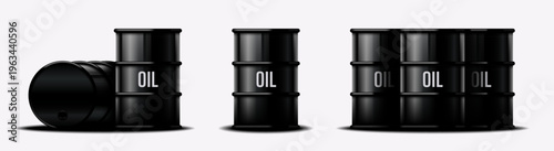Oil canister container with liquid petroleum set. Fuel storage, energy resource, transportation and industrial usage concepts. Simple design. Vector illustration. Black color.
