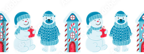 Christmas flat seamless border. New Year illustration