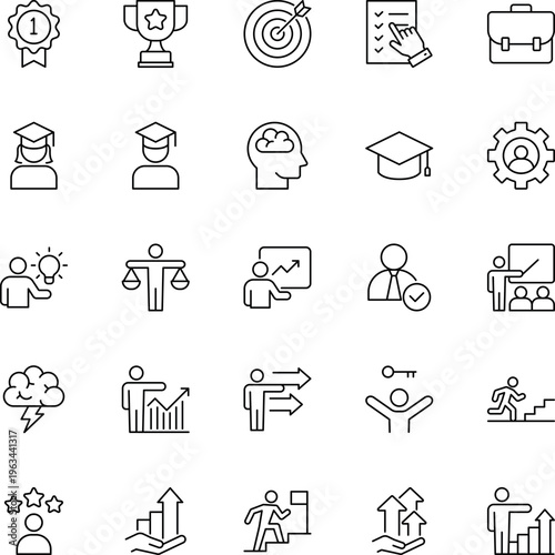 Business education success line vector icon set medal trophy target graduate