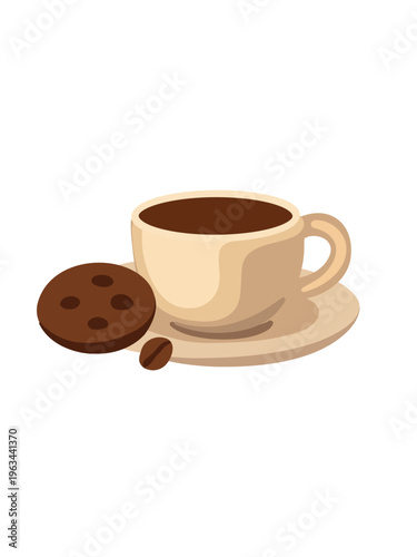 espresso cup with saucer and chocolate cookie isolated on white background for catalog