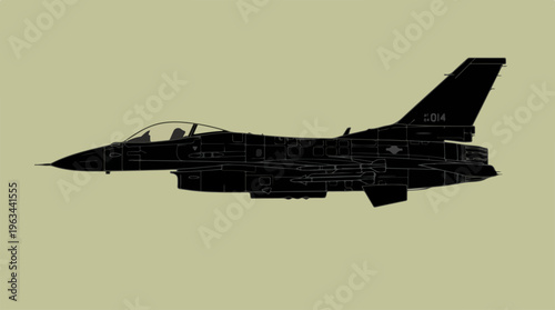 Silhouette of a fighter jet against a neutral background, military aviation.
