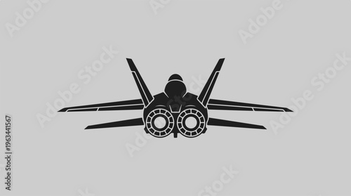 Silhouette of a fighter jet against a neutral background.