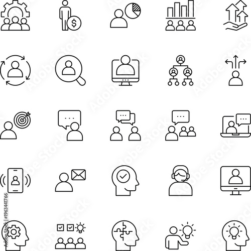 Human resources business line icon set person gear chart lightbulb