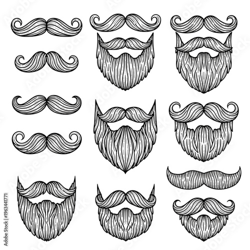 Set of various beard and mustache styles icons
