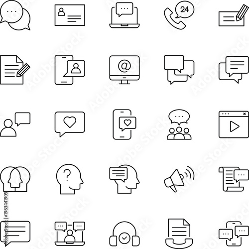Communication line vector icon set chat message phone email support