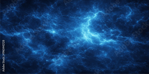 A dark blue stormy sky background featuring heavy clouds and bright lightning texture within a moody night atmosphere