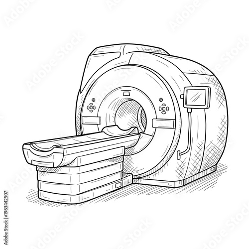Detailed hand drawn MRI machine sketch