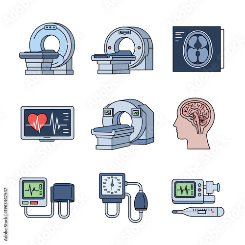 Set of medical radiology and health monitoring icons
