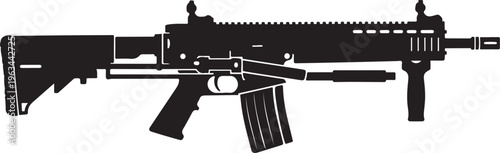 Black rifle, assault rifle, gun silhouette, weapon icon, vector illustration