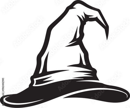 Black witch hat, magic hat icon, vector witchcraft symbol, Halloween hat silhouette