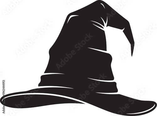 Black witch hat, magic hat icon, wizard hat silhouette, Halloween hat vector