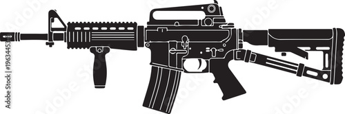 Rifle, assault rifle, machine gun, black, vector illustration, gun, firearm, weapon, military, monochrome