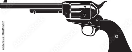 Revolver pistol, black gun, vector handgun, western firearm