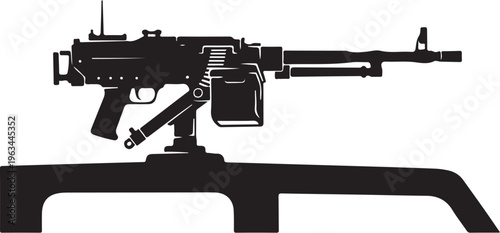 Machine gun, rifle, assault rifle, black silhouette, weapon icon, vector illustration
