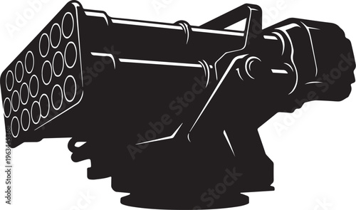 Rocket launcher, missile launcher, gun, weapon, black illustration