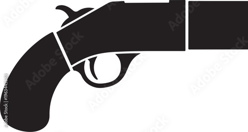 Black pistol, handgun, revolver, gun icon, weapon symbol, vector silhouette