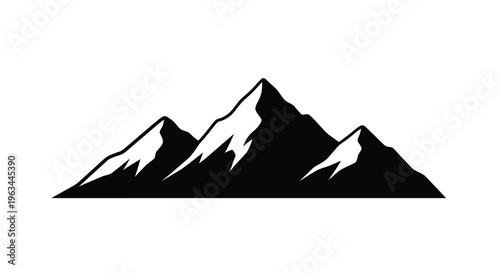 Dramatic mountain range depiction in stark black a bold silhouette