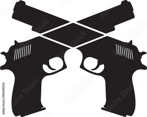 Crossed Pistols, Gun Silhouettes, Black Handguns, Vector Weapons