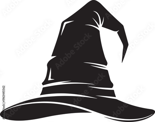 Black wizard hat, witch hat icon, magic hat silhouette, fantasy hat vector