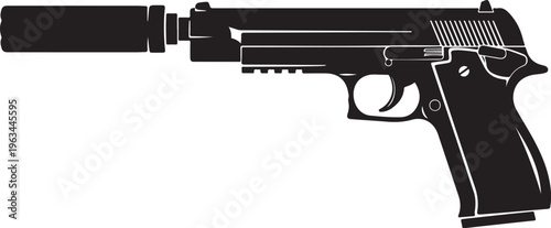 Black pistol vector, handgun illustration, firearm silhouette, weapon icon
