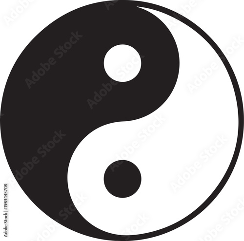 Yin Yang symbol, black and white icon, ancient chinese philosophy sign, harmony balance logo
